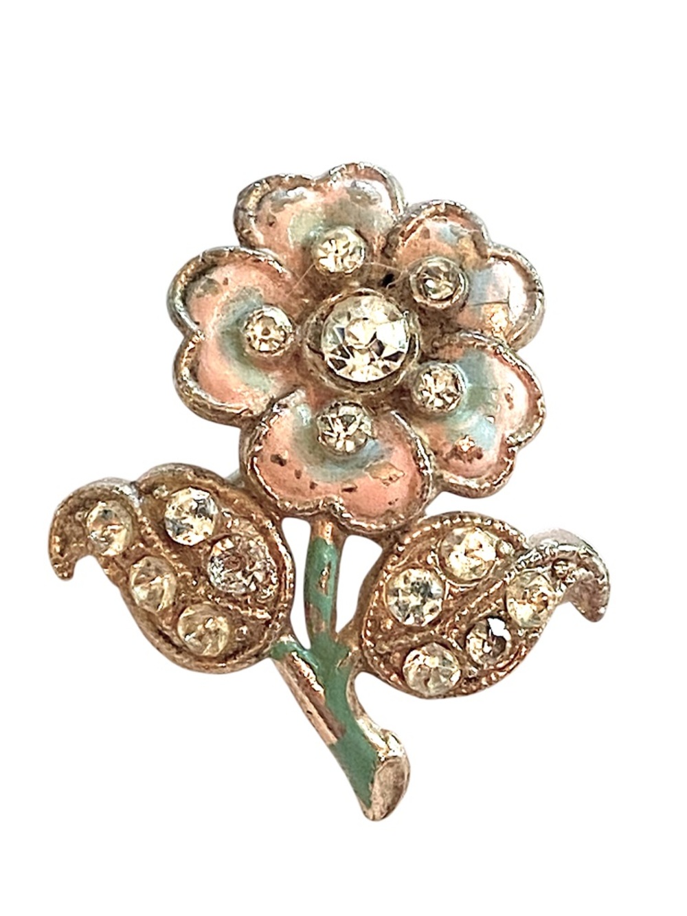 1940s Vintage Flower Brooch Rhinestone